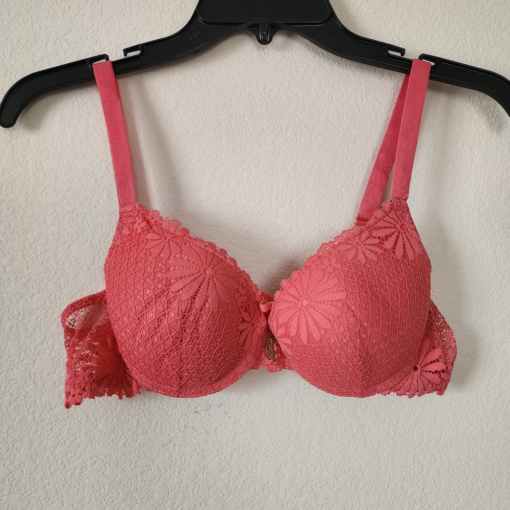 Juciy Coutor Elegant Coral Lace Push Up Bra Size